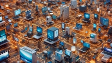 Digitally-created image of a network with various devices