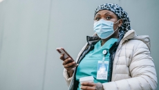 A nurse texting