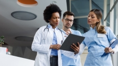 A team of professionals looks at an EHR