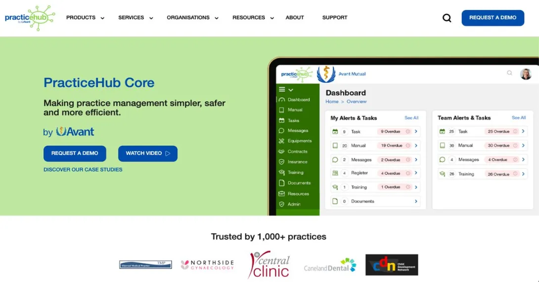 Alt text: A screenshot of PracticeHub Core product webpage